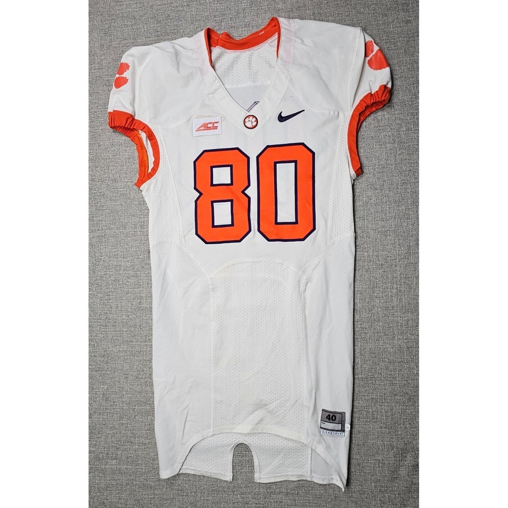 Clemson Tigers Football Jersey Mens 40 L White Game Worn Team Issued Nike #80